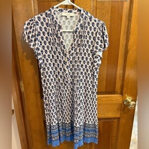 LOFT Pale Pink Floral Printed Dress with Blue Accents